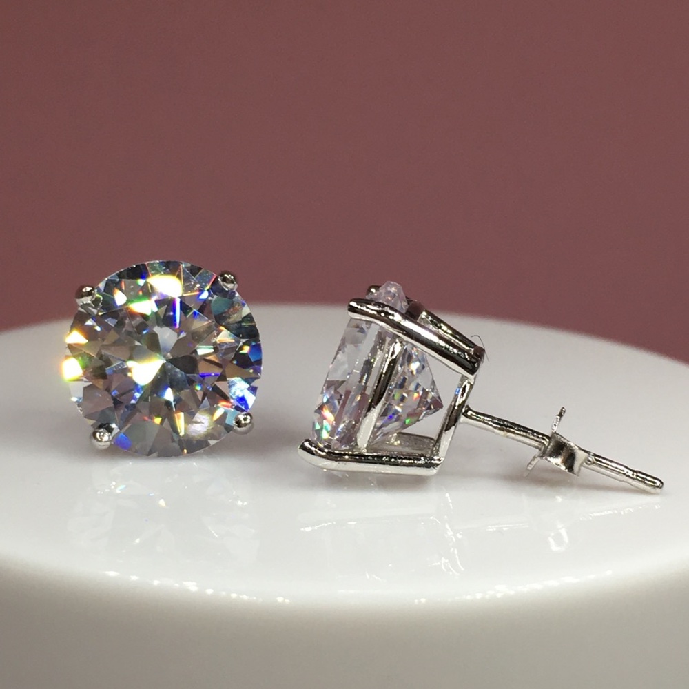 14k white gold 8 ct diamond stud earrings silver - Picture 6 of 10